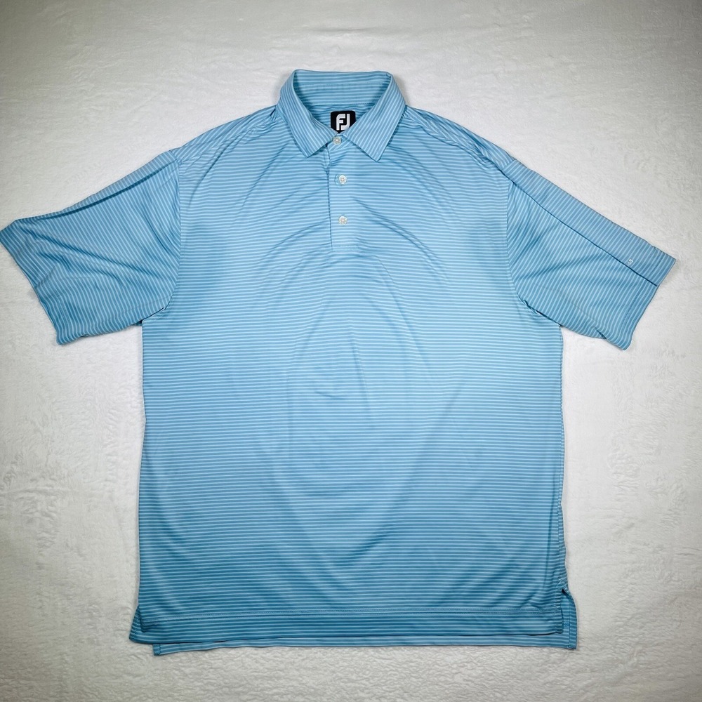 FootJoy FJ Striped Light‎ Blue Golf Polo Shirt Men's Size Large